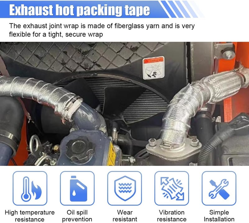 BDZMC 2" x 16 Ft Motorcycle Exhaust Heat Wrap Roll, Exhaust Manifold Heat Wrap Fiberglass Heat Shield Tape, Car Exhaust Tube Thermal Wrap Tape with 10 Stainless Locking Ties - Image 3